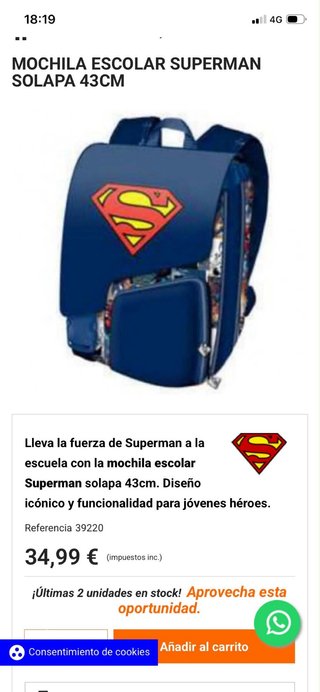 Mochila Escolar Superman Solapa 43cm