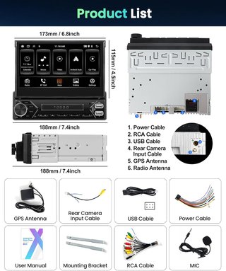 SIXWIN 2+64G Android 13 1 DIN Radio con Pantalla,