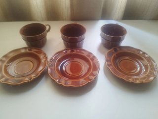 Juego 3 tazas con plato vintage