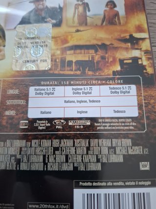 DVD "Australia" (con Nicole Kidman e Hugh Jackman)