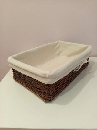 Lote 2 cestas mimbre con tela beige