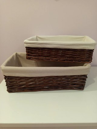 Lote 2 cestas mimbre con tela beige