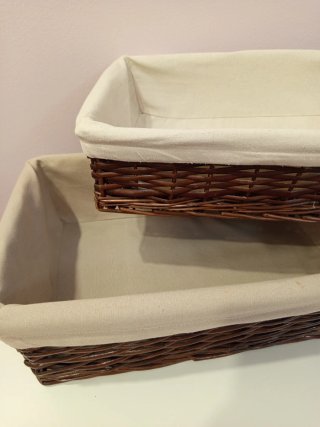 Lote 2 cestas mimbre con tela beige