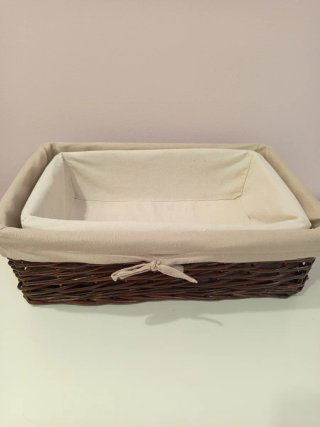 Lote 2 cestas mimbre con tela beige