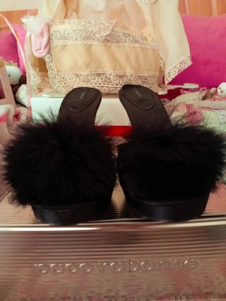 Sandalias Oysho Tacon Pompon Raso Talla 40