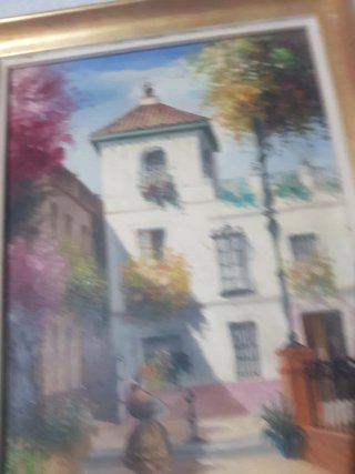Pintura M. Moreno Calle Típica de Sevilla