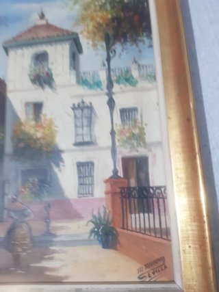 Pintura M. Moreno Calle Típica de Sevilla