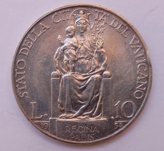 Vaticano Pio XI, 10 lire 1934 Argento