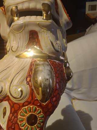Pareja Leones Japoneses Fu Porcelana Kutani Oro
