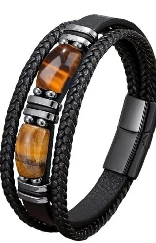 Pulsera de cuero trenzado con piedra