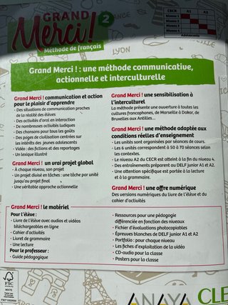 Grand Merci! 2. Cahier d'activités, Methode