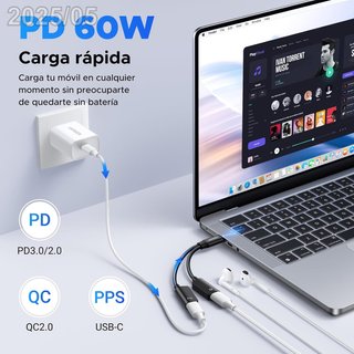 UGREEN Adaptador Auriculares USB-C PD 60W CM821
