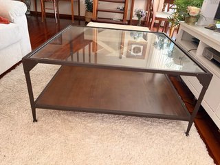 Mesa de centro cristal y madera 1x1m
