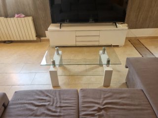 Mesa de centro cristal y madera