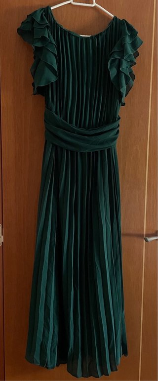 Vestido de fiesta verde plisado