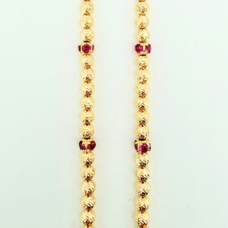Cadena Bolas Oro 18K y piedras Rojas; 62cm 15.61gr