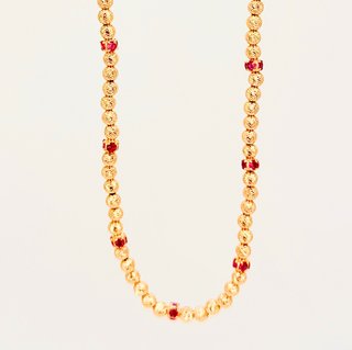 Cadena Bolas Oro 18K y piedras Rojas; 62cm 15.61gr