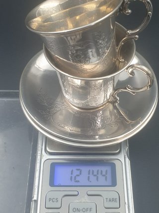 Juego Taza y Plato Plata Antigua