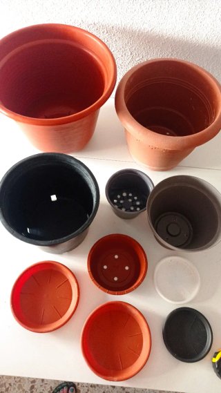 Macetas de terracota y plástico