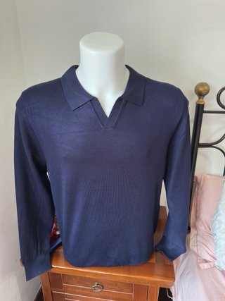 Polo in  maglia blu taglia M elegante manica lunga