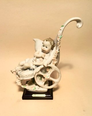 STATUINA Scultura BAMBINA Carrozzina VINTAGE