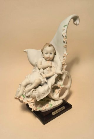 STATUINA Scultura BAMBINA Carrozzina VINTAGE