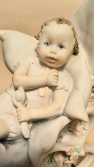 STATUINA Scultura BAMBINA Carrozzina VINTAGE