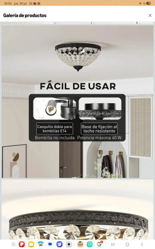 Lámpara Techo Vintage Cristal Negra nueva precinta