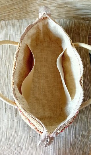 Borsa a mano beige con dettaglio arancione