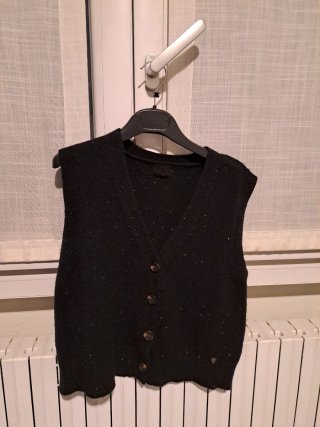 Gilet misto lana nero con bottoni