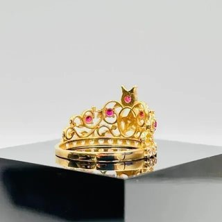 Anillo Corona Circonitas Fucsia 18K