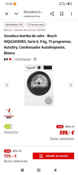 Secadora Bosch Blanca