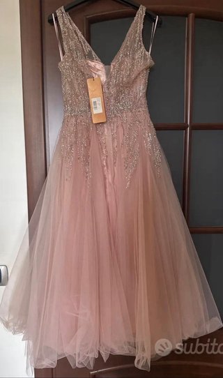 Abito cerimonia 18 anni rosa e argento tg. 38