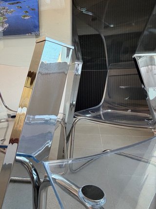 Conjunto mesa cristal diseño + 3 sillas