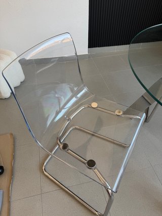 Conjunto mesa cristal diseño + 3 sillas