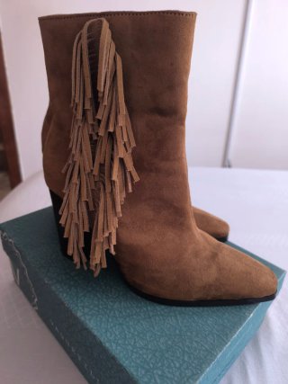 Botines Lefties T-39 Marrón Tacón 9cm con flecos