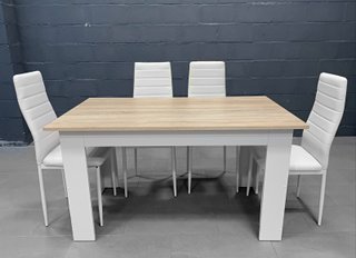 Mesa comedor fija con sillas blancas