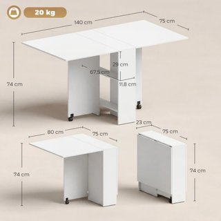 Mesa libro plegable blanca