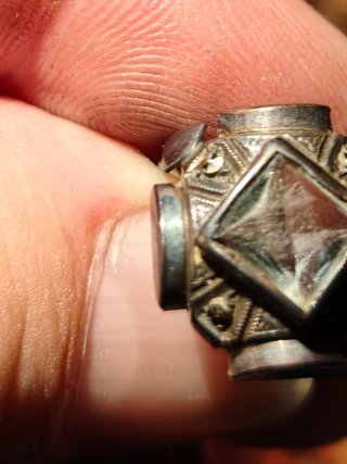 Anillo antiguo plata con piedra azul y caja