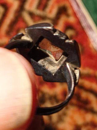 Anillo antiguo plata con piedra azul y caja
