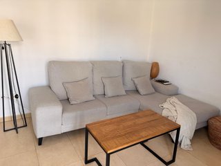 Sofá chaise longue beige tela