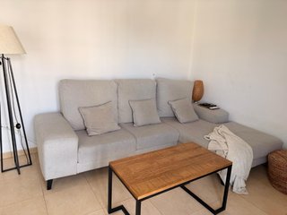 Sofá chaise longue beige tela