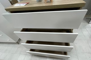 Cómoda 5 cajones madera y blanco
