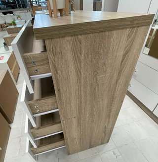 Cómoda 5 cajones madera y blanco