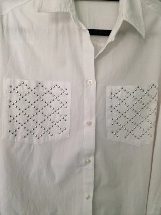 Camisa Zara Blanca Tachuelas Bolsillos Talla S