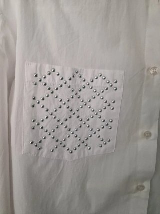 Camisa Zara Blanca Tachuelas Bolsillos Talla S
