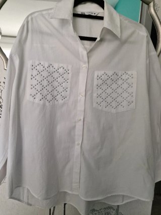 Camisa Zara Blanca Tachuelas Bolsillos Talla S