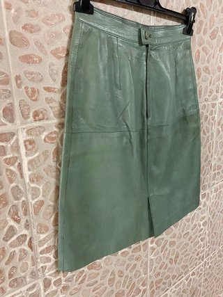 Gonna in vera pelle vissuta vintage anni 90 verde