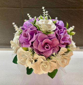 Bouquet rose in gomma crepla glitter
