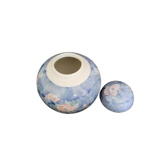 Jarrón Tibor de Porcelana Azul y Rosa